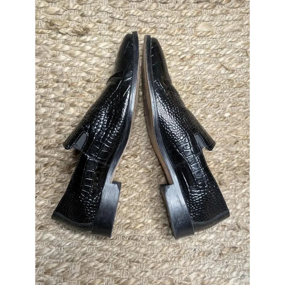 Stacy Adams Crocodile Print Leather Slip-On Black Dress Shoes Men’s 10.5 M